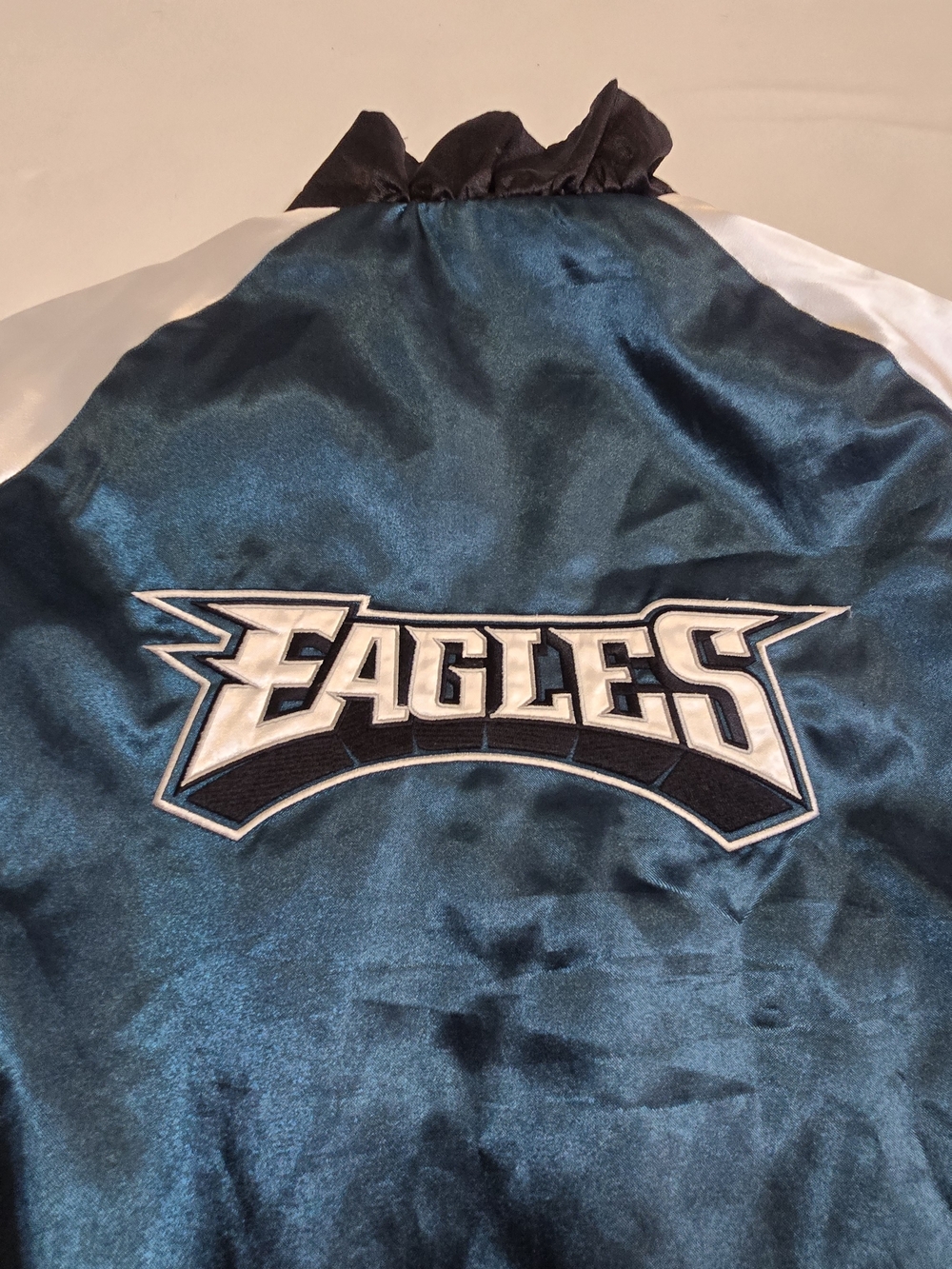 ​Vtg Reebok Philadelphia Eagles Reversible Satin Jacket Midnight Green NFL - Picture 2 of 10